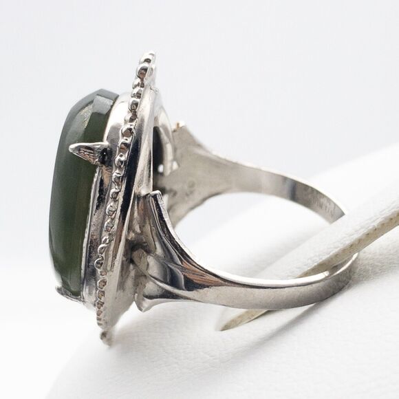 Vintage Sterling Silver Green Gemstone Cabochon Ring Size 6.75 - Picture 12 of 16